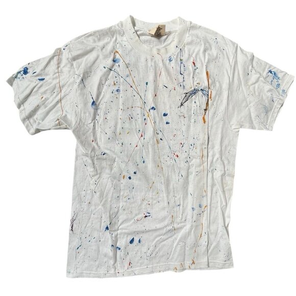 1990 Wyland Studios Kissing Dolphins Men's T-Shirt Hand Signed Painted Large VTG - Picture 3 of 12